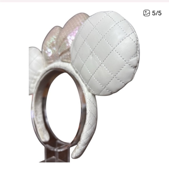 RARE: Disney Tokyo Minnie Mouse Quilted Leather Ears Headband White NWOT 1np. main image 10